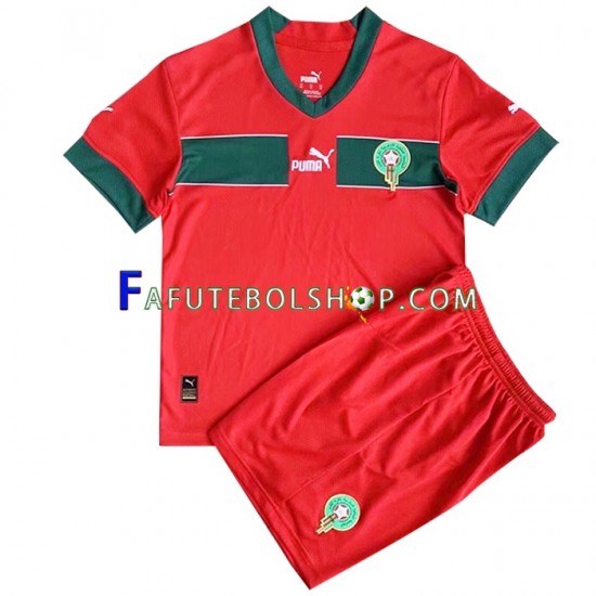 Camisa 1 Marrocos Copa Do Mundo 2022 manga curta ,infantil