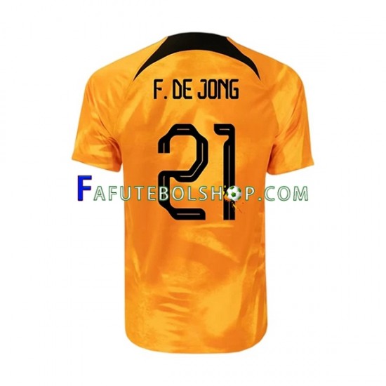 Camisa 1 Países Baixos Frenkie de Jong 21 Copa Do Mundo 2022 manga curta ,Masculino