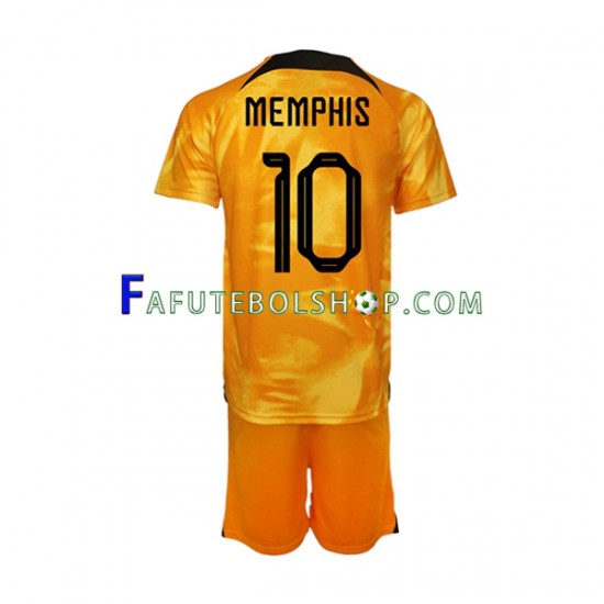 Camisa 1 Países Baixos Memphis Depay 10 Copa Do Mundo 2022 manga curta ,infantil