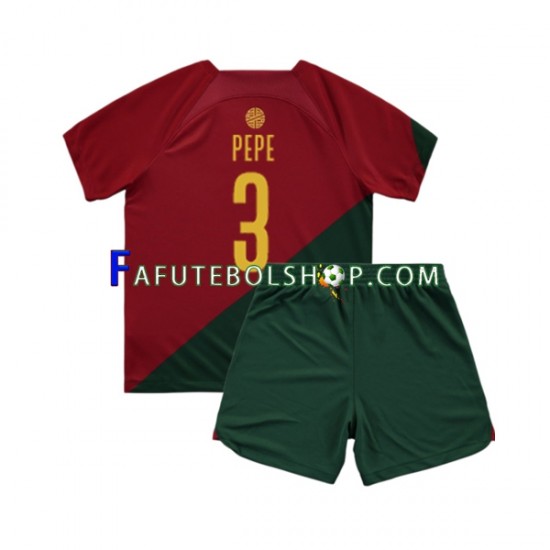 Camisa 1 Portugal PEPE 3 Copa Do Mundo 2022 manga curta ,infantil