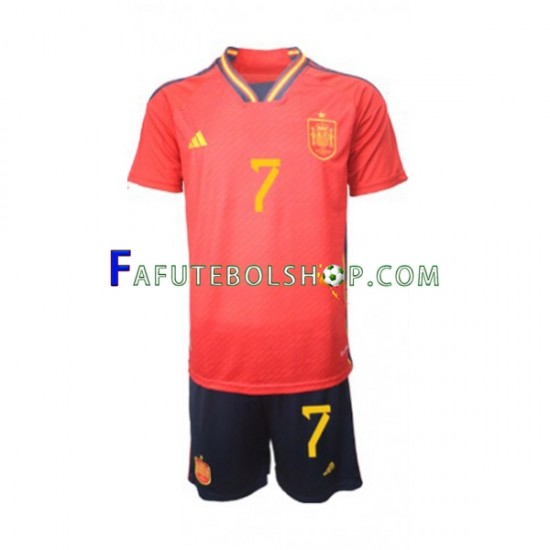 Camisa 1 Espanha Alvaro Morata 7 Copa Do Mundo 2022 manga curta ,infantil