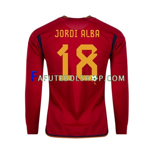 Camisa 1 Espanha JORDI ALBA 18 Copa Do Mundo 2022 manga longa ,Masculino