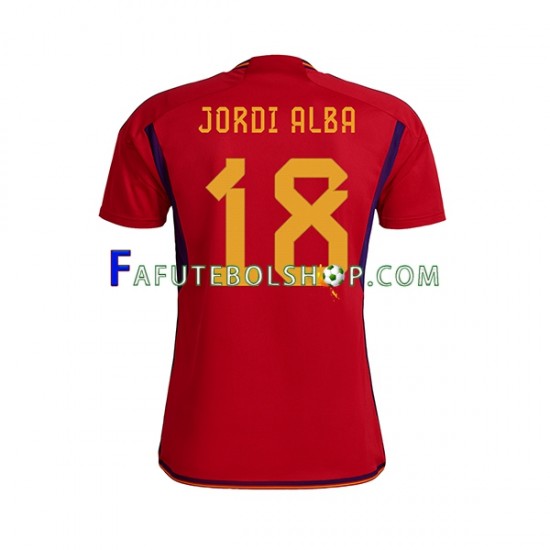 Camisa 1 Espanha JORDI ALBA 18 Copa Do Mundo 2022 manga curta ,Masculino