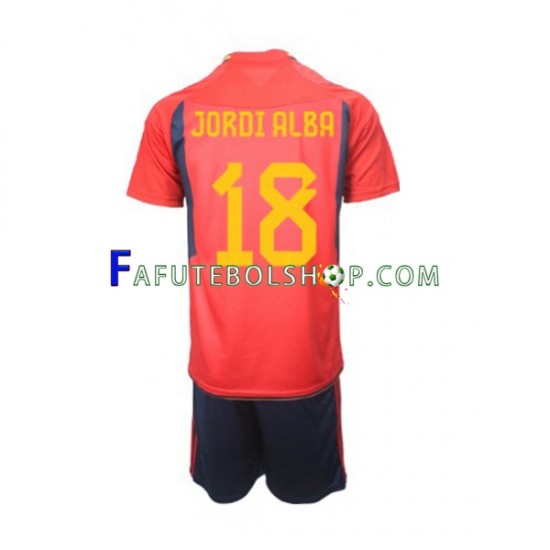 Camisa 1 Espanha Jordi Alba 18 Copa Do Mundo 2022 manga curta ,infantil