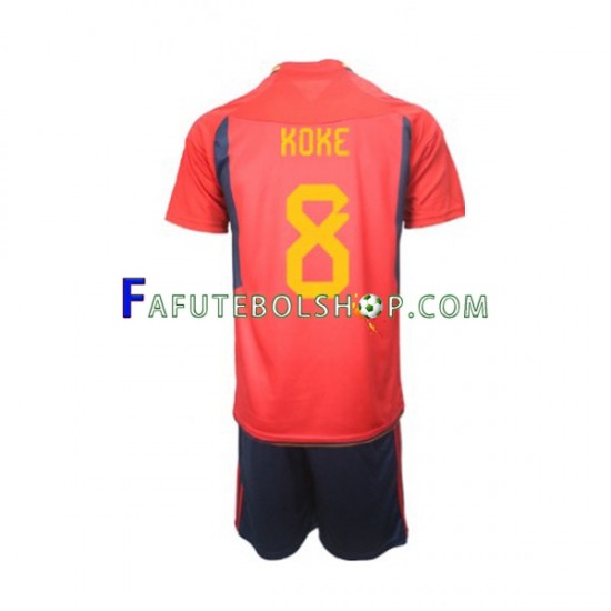 Camisa 1 Espanha Koke 8 Copa Do Mundo 2022 manga curta ,infantil