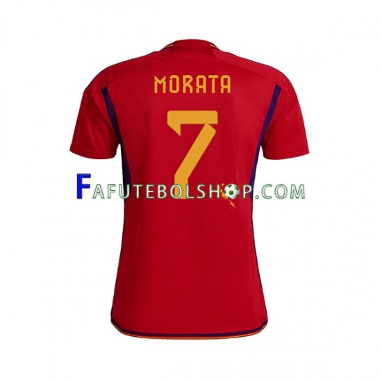 Camisa 1 Espanha MORATA 7 Copa Do Mundo 2022 manga curta ,Masculino